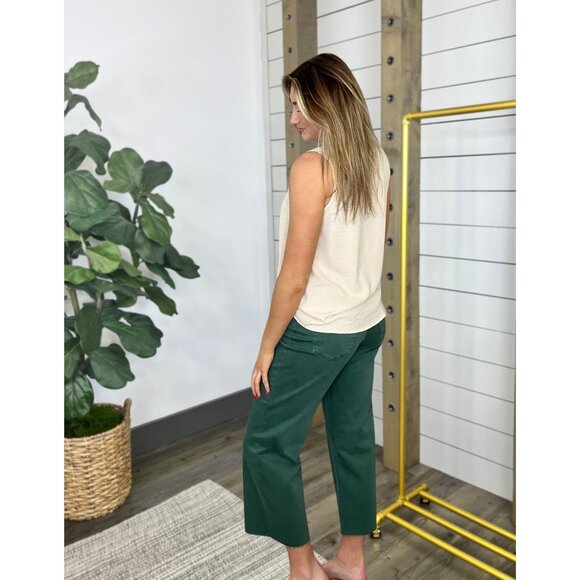 Vervet Mallard GreenVervet-High Rise Wide Leg Crop Comfort Stretch Denim-Raw Hem - Picture 2 of 2